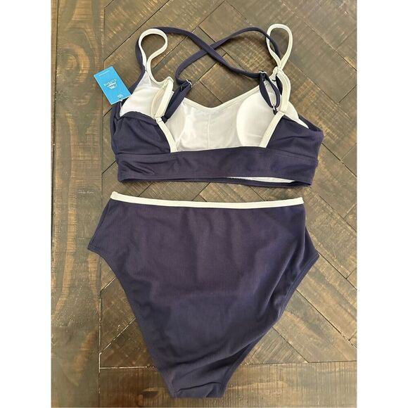 Cupshe Blue and White Strappy Ribbed High Cut Bikini Size Medium New - Picture 5 of 5